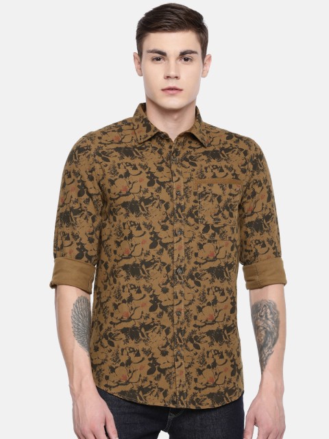 

SPYKAR Men Khaki & Black Slim Fit Printed Casual Shirt
