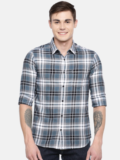 

SPYKAR Men Grey & White Slim Fit Checked Casual Shirt