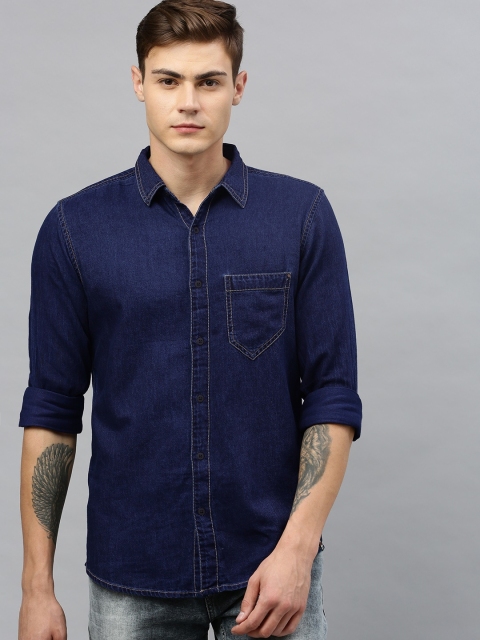 

SPYKAR Men Navy Blue Slim Fit Faded Casual Denim Shirt