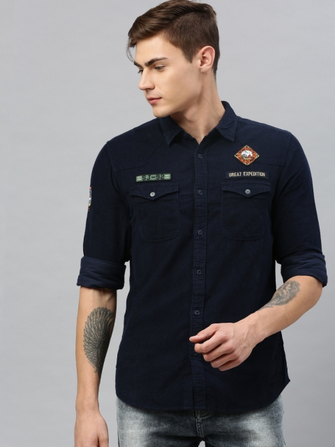 

SPYKAR Men Navy Blue Slim Fit Solid Casual Shirt