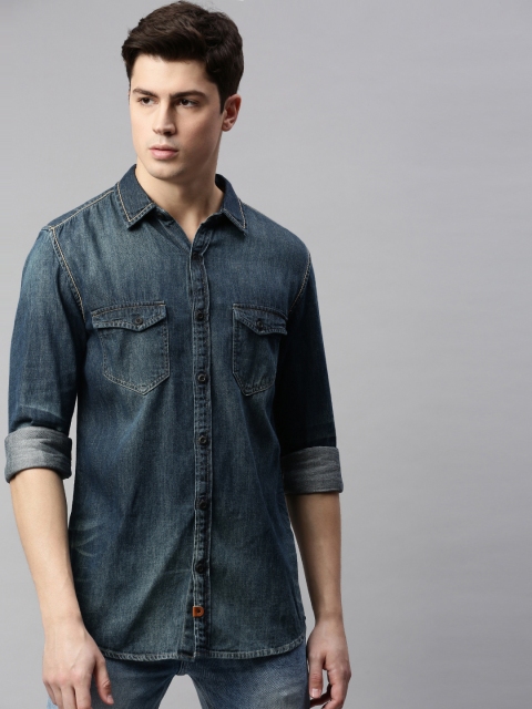 

SPYKAR Men Blue Slim Fit Faded Casual Denim Shirt