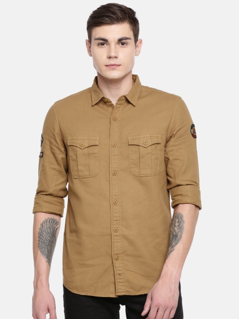 

SPYKAR Men Khaki Solid Slim Fit Casual Shirt