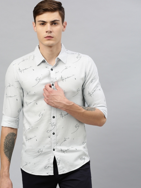 

SPYKAR Men Grey & Black Slim Fit Printed Casual Shirt