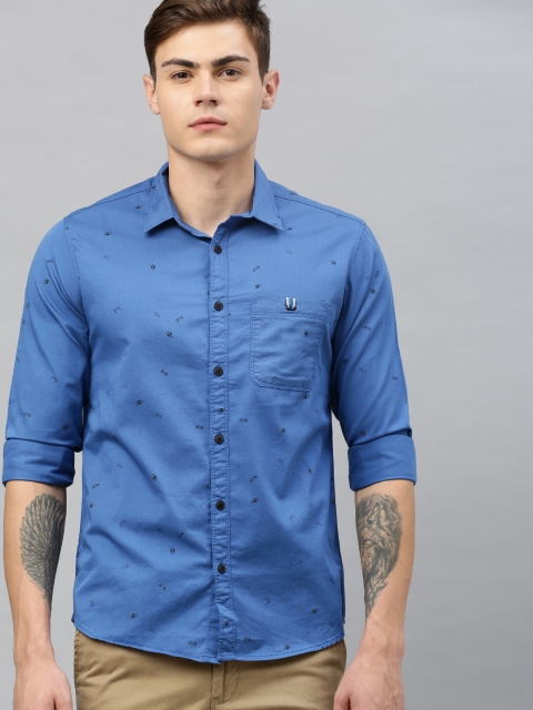 

SPYKAR Men Blue & Black Slim Fit Printed Casual Shirt