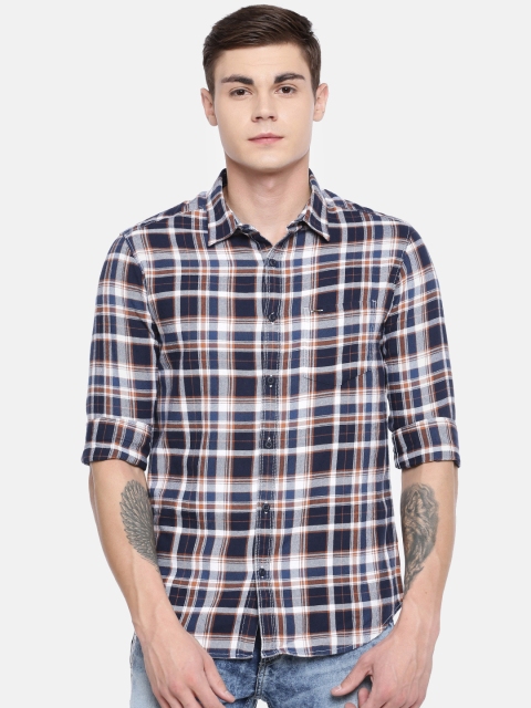 

SPYKAR Men Rust Red & Navy Blue Actif Slim Fit Checked Casual Shirt