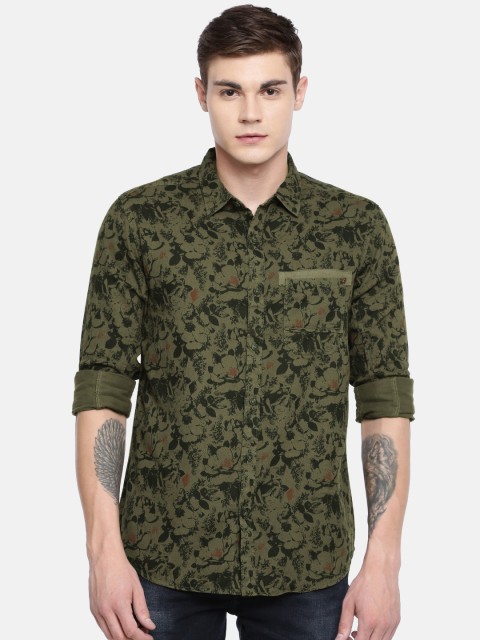 

SPYKAR Men Olive Green & Black Slim Fit Printed Casual Shirt