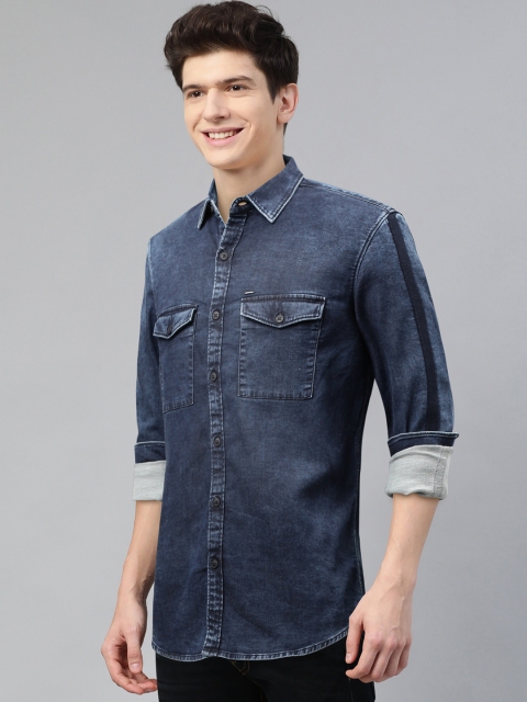 

SPYKAR Men Navy Blue Slim Fit Indigo Dyed Casual Shirt