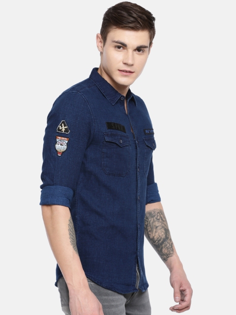 

SPYKAR Men Navy Blue Slim Fit Faded Casual Shirt