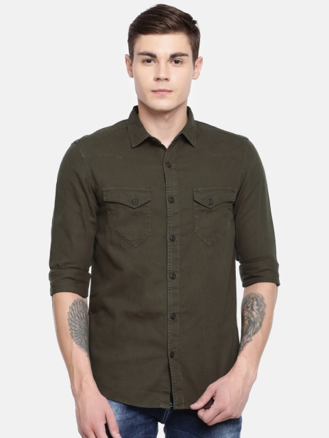 

SPYKAR Men Olive Brown Slim Fit Solid Casual Shirt