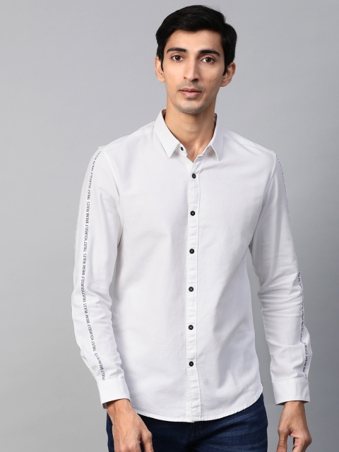 

SPYKAR Men White Slim Fit Solid Casual Shirt with Side Taping Detail