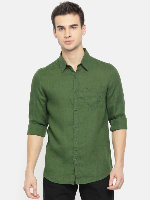 

SPYKAR Men Olive Green Slim Fit Solid Linen Casual Shirt