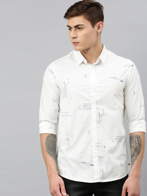 

SPYKAR Men White & Blue Slim Fit Printed Casual Shirt