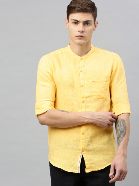

SPYKAR Men Yellow Slim Fit Solid Casual Linen Shirt