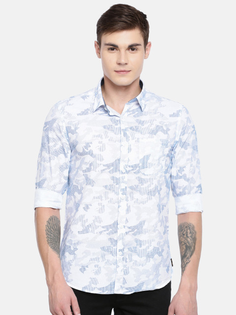 

SPYKAR Men White & Blue Slim Fit Printed Casual Shirt