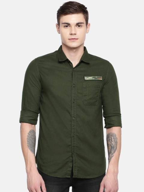 

SPYKAR Men Olive Green Slim Fit Solid Casual Shirt