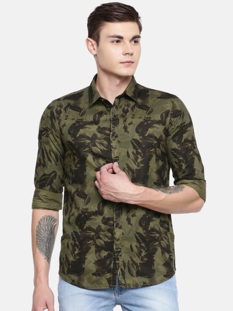 

SPYKAR Men Olive Green & Black Slim Fit Printed Casual Shirt