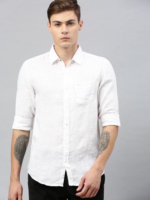 

SPYKAR Men White Slim Fit Solid Linen Casual Shirt