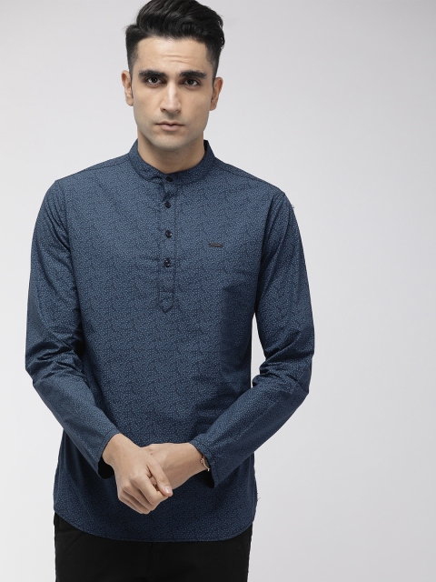 

The Indian Garage Co Men Navy Blue Printed Straight Kurta