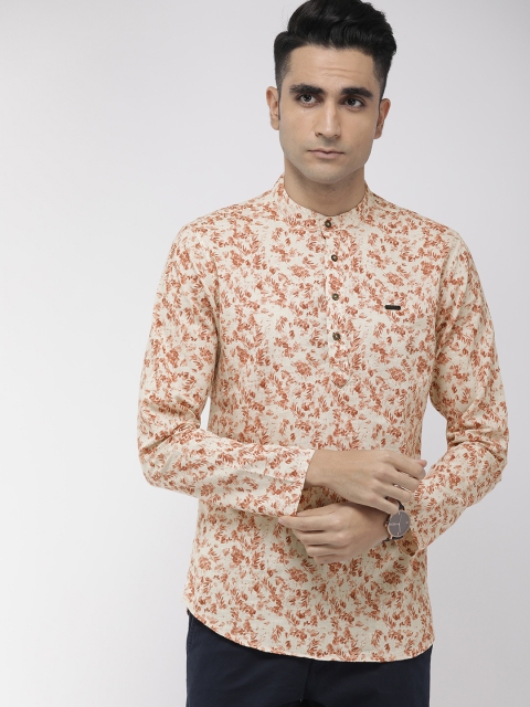 

The Indian Garage Co Men Beige & Rust Orange Printed Straight Kurta