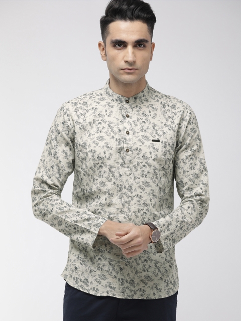 

The Indian Garage Co Men Grey & Beige Floral Printed Kurta