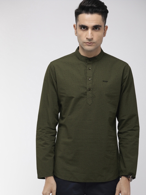 

The Indian Garage Co Men Green Floral Printed Straight Kurta
