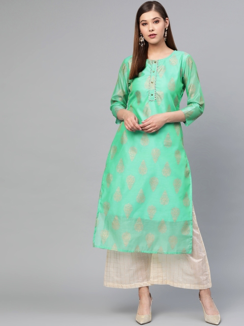 

Yufta Women Green & Off-White Printed Kurta with Palazzos