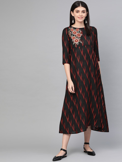 

Yufta Women Black & Maroon Printed Maxi Dress