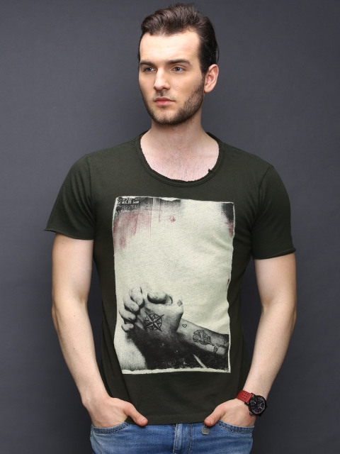 

SELECTED Olive Green Printed T-shirt