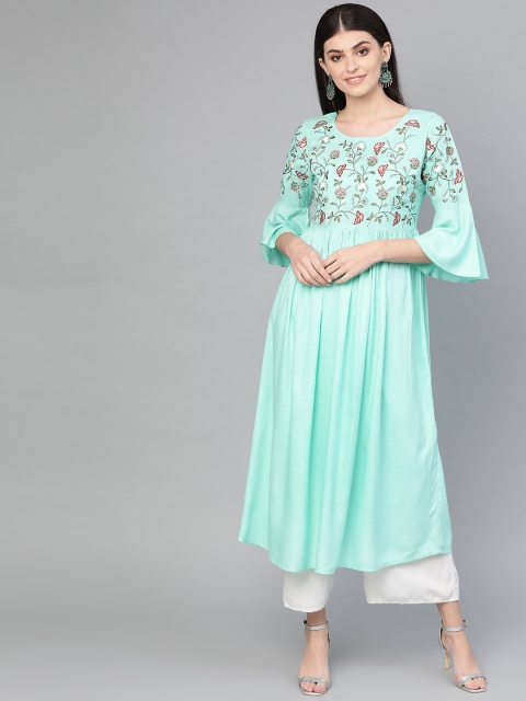 

Yufta Women Green Floral Embroidered Empire A-Line Kurta