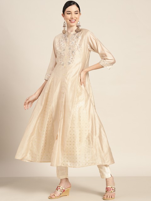 

Juniper Women Beige & Golden Yoke Design Layered Anarkali Kurta