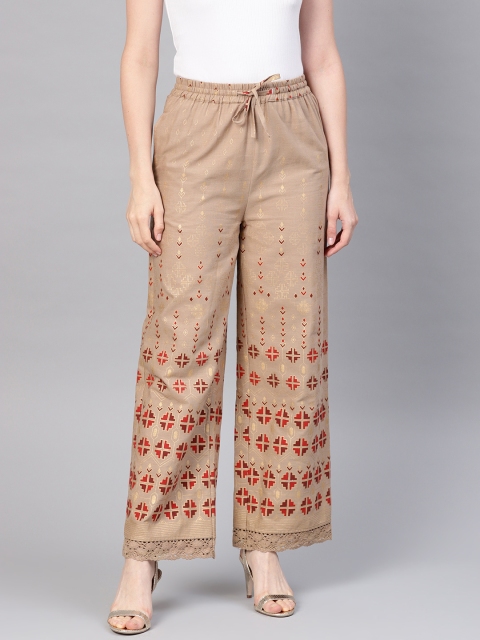 

Juniper Women Beige & Maroon Printed Straight Palazzos