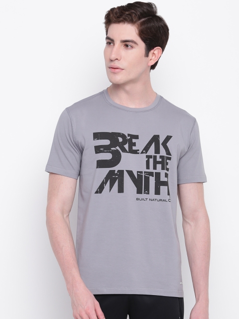 

BUILT NATURAL Men Grey & Black Printed Training T-Shirt