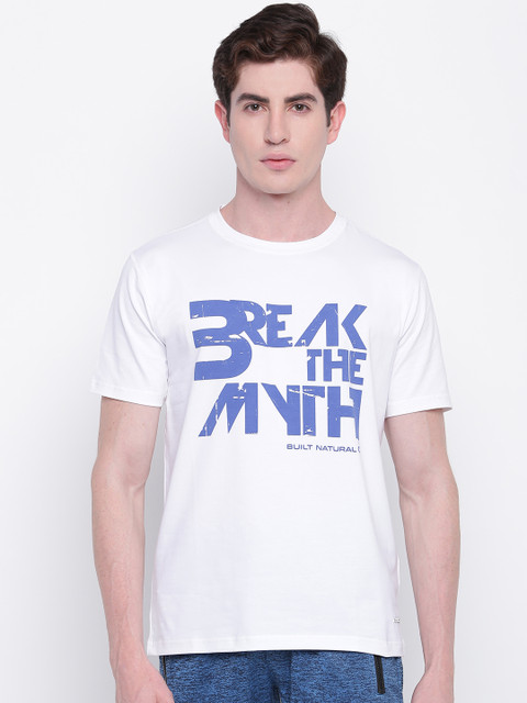 

BUILT NATURAL Men White & Blue Printed Training T-shirt