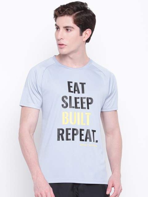 

BUILT NATURAL Men Grey & Black Slim Fit Printed Training T-shirt