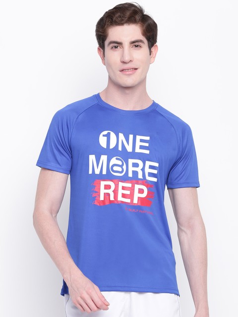 

BUILT NATURAL Men Blue & White Slim Fit Training Printed Round Neck T-shirt