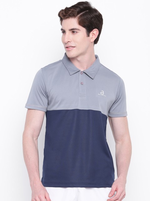 

BUILT NATURAL Men Navy Blue & Grey Colourblocked Slim Fit Training T-shirt