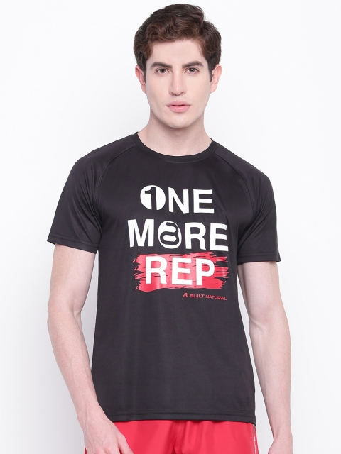 

BUILT NATURAL Men Black & White Slim Fit Printed Training T-shirt