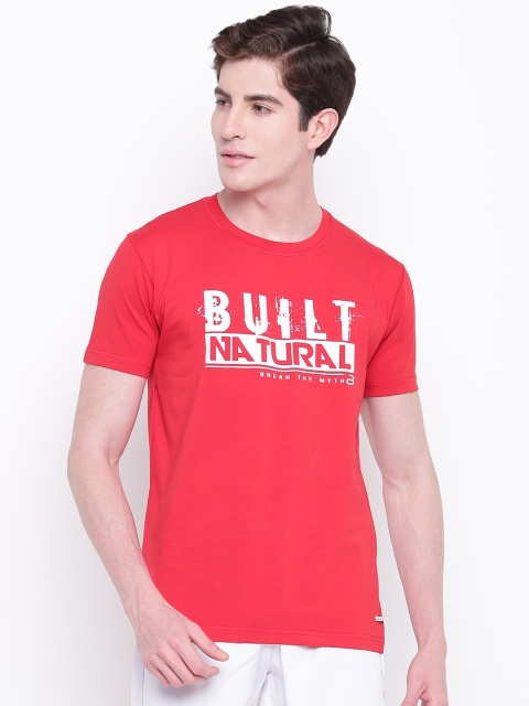 

BUILT NATURAL Men Red & White Printed Slim Fit Round Neck Training T-shirt