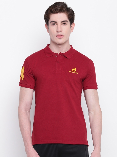 

BUILT NATURAL Men Maroon Solid Slim Fit Polo Collar Training T-shirt
