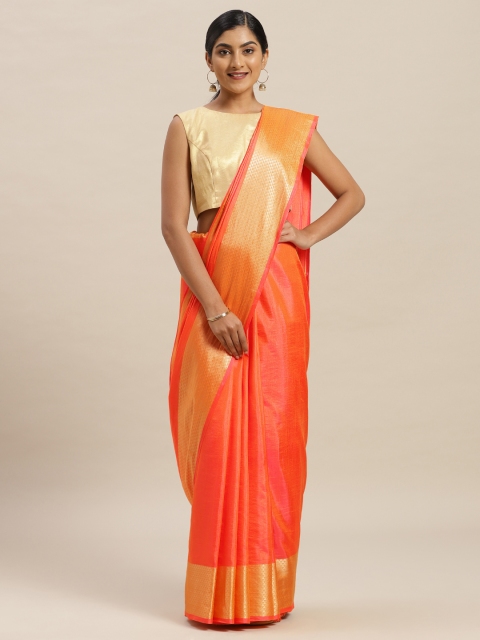 

Nanda Silk Mills Orange Solid Sana Poly Silk Saree