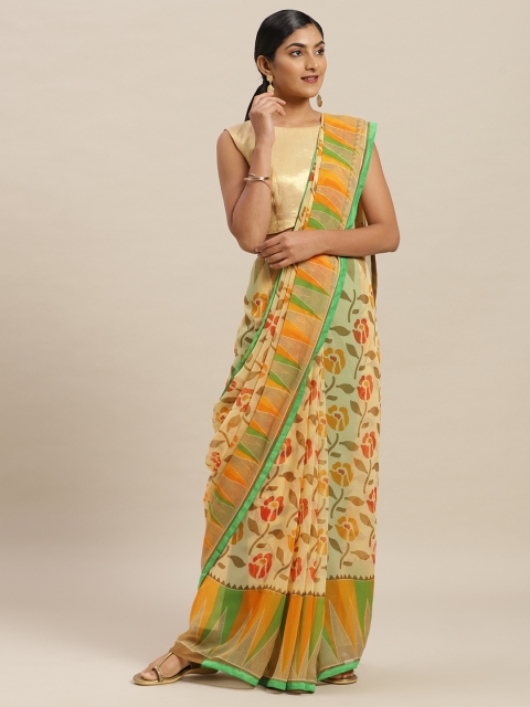 

Nanda Silk Mills Beige Printed Pure Georgette Saree