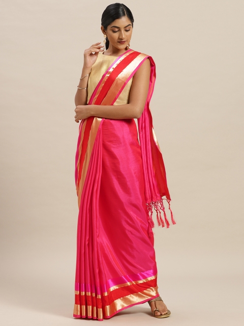

Nanda Silk Mills Pink Solid Poly Silk Saree