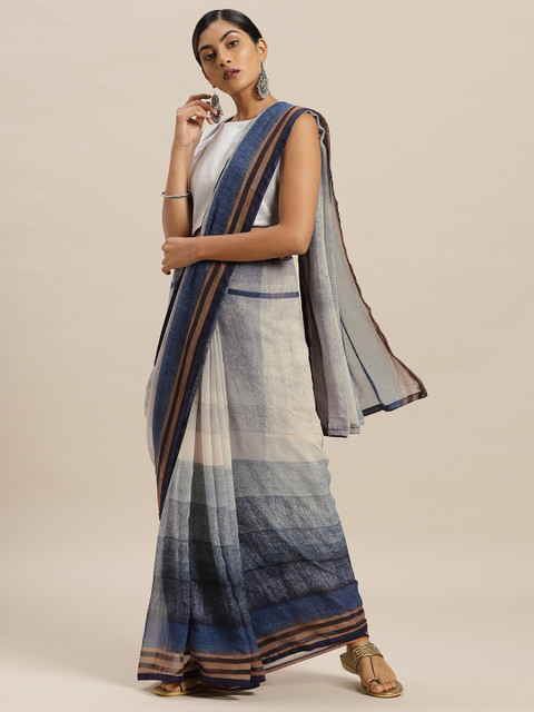 

Nanda Silk Mills Grey & Navy Blue Pure Georgette Dyed Saree