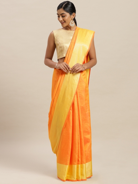 

Nanda Silk Mills Orange Solid Poly Silk Saree