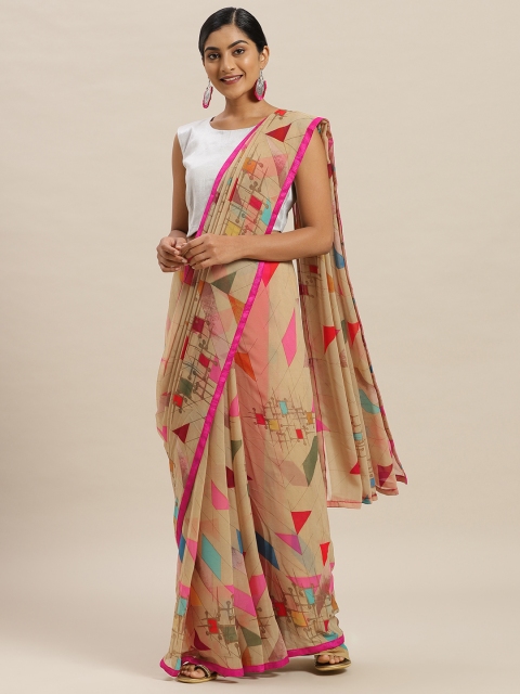 

Nanda Silk Mills Beige Printed Pure Georgette Saree