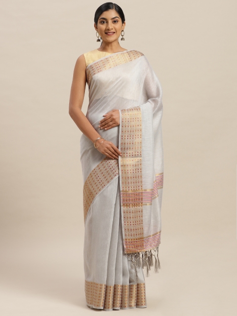 

Nanda Silk Mills Grey Solid Linen Blend Saree