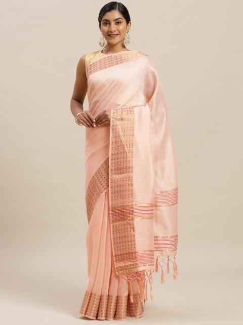 

Nanda Silk Mills Peach-Coloured Solid Linen Blend Saree