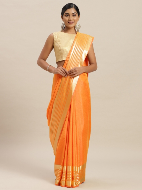 

Nanda Silk Mills Orange Solid Sana Poly Silk Saree
