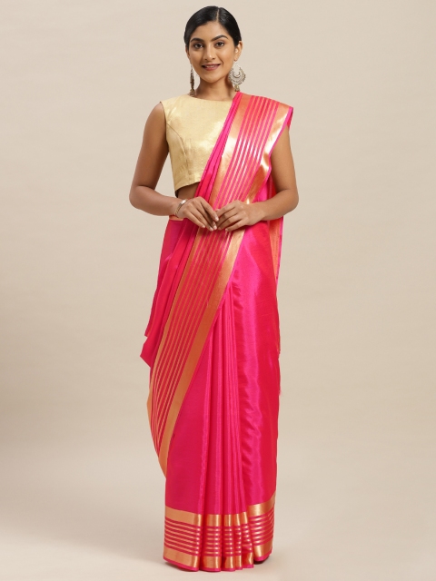 

Nanda Silk Mills Pink Solid Poly Silk Saree