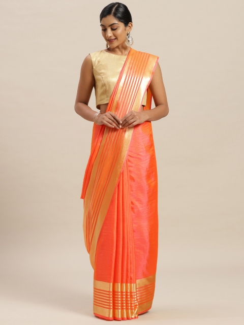 

Nanda Silk Mills Orange Solid Poly Silk Saree